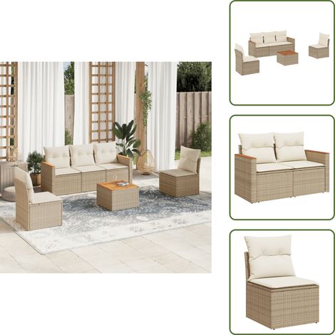 Salon de jardin avec coussins 6 pcs beige résine tressée - Ensemble Salon De Jardin - Mobilier Extérieur - Canapé Jardin - Table Jardin - Chaise Lounge (1/5)