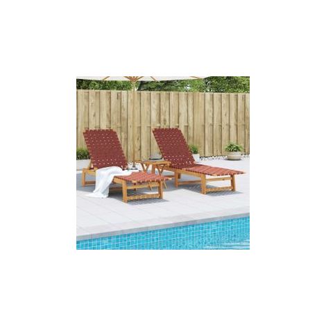 Chaises longues lot de 2 avec table rouge bois massif d'acacia (1/5)