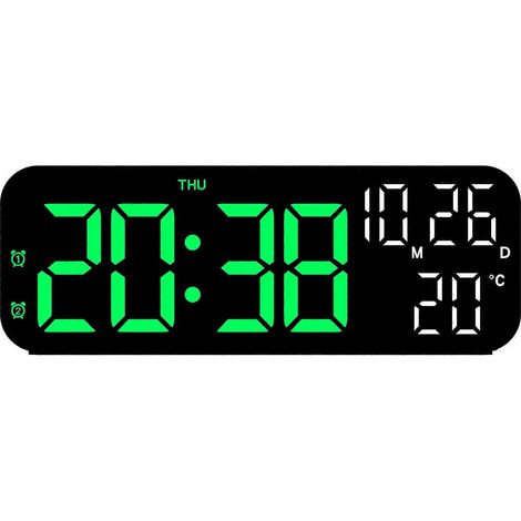 Horloge LED moderne avec affichage de la température et de l'humidité, commande vocale, luminosité réglable sur 3 niveaux et alarme à commande vocale. (1/5)