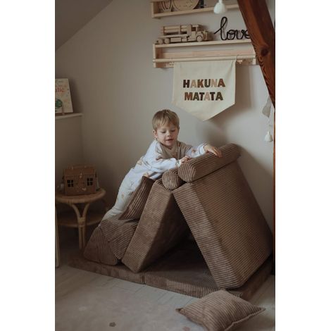 Divano mini Montessori Comfort in velluto a coste color caramello (1/5)