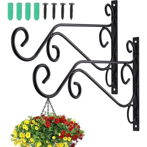 2 crochets pour plantes suspendues en fer forgé, robustes et élégants, pour décoration de balcon, jardin, pot de fleurs, corde légère (1/4)