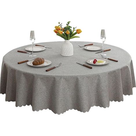 Nappe Ronde, 140 cm Diamètre Nappe en Toile Cirée Ronde, Essuyable Nappes Rond Table de Jardin, Tablecloth Moderne, Nappes Exterieur, pour Cuisine, Fête(Gris Clair) (1/5)