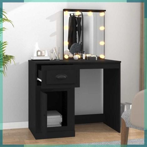 816769 Coiffeuse avec LED noir 90x50x132,5 cm bois d'ingénierie (1/5)