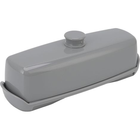 Boîte à beurre en plastique gris, grande capacité, compacte, avec couvercle et couteau, idéale pour la cuisine et le réfrigérateur. (1/5)