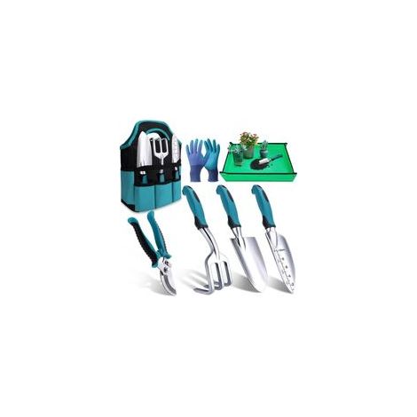 Kit à Outils de Jardinage, 7 Pièces Outil Jardinage, Ensemble Cadeau de Jardin Résistant à la Rouille avec Un Fourre-Tout de Rangement Durable, Cadeaux de Jardinage Idéaux pour Femmes et Hommes