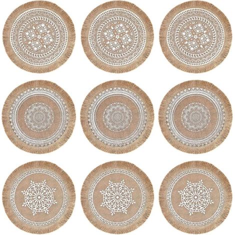 Bardusch-Lot de 9 sets table ronds tissés Ø38 cm, lavables résistants chaleur, déco cuisine salle à manger fêtes mariage (1/5)