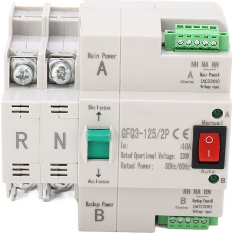 Automatischer 2-poliger Dual-Power-Umschalter, schnelle Umschaltung zwischen PC und 230 V Wechselstrom für Haushalt und Fabrik (1/4)