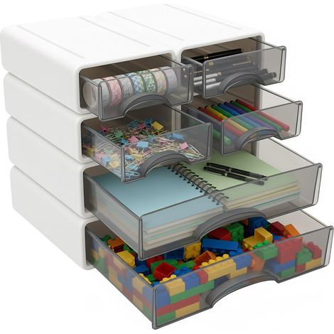 Meuble de rangement en plastique, organisateur de bureau, tiroirs de rangement empilables, pour documents, fournitures, papeterie et petits objets (6 tiroirs) (1/5)