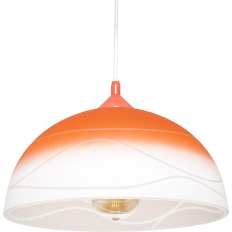 Retro Pendelleuchte Küche Esstisch Weiß Orange Glas 30 cm rund