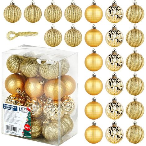Palline di Natale infrangibili color oro, 5 cm, 24 pezzi. (1/5)
