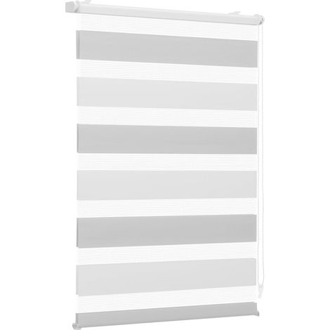 1 Store enrouleur double sans perçage, fixation Klemmfix, bicolore blanc et gris, protection solaire, 90x100 cm, pour fenêtre (1/5)