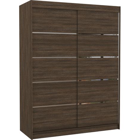 Armoire de chambre à coucher bois foncé 2 portes coulissantes bois foncé et alu Kubik 150cm (1/5)