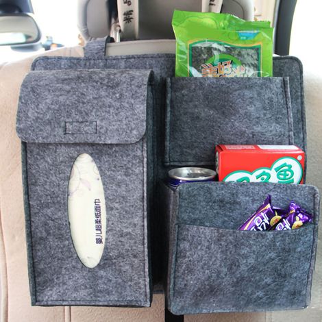 Borsa da appendere per il sedile posteriore dell'auto, organizer multifunzionale, chiusure a strappo, grande capacità, grigio scuro