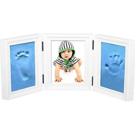 Bébé Cadre Photo 3 Pliant Print Frame Kit de Moulage Empreinte de Main/ Pied Merveilleux Souvenirs Cadeau Naissance Bleu (1/4)