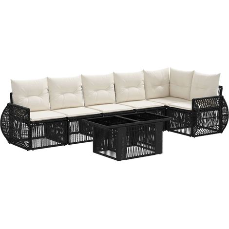 Set Divano da Giardino 7 pz Nero e Bianco Crema polyrattan vidaXL (1/5)