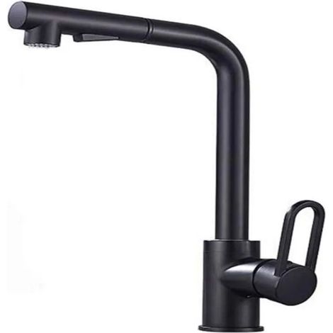 Robinet de cuisine avec douchette extractible, mitigeur rotatif 360° avec 2 modes de jet. Noir, pour cuisine ou salle de bain, des (1/4)