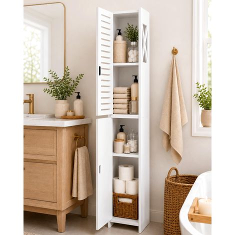 Armoire de rangement de salle de bain, vitrine sur pied, meuble de rangement pour bureau, salon, cuisine, entrée, blanc (1/5)