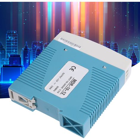 BERM@MDR-10-12 Alimentation à découpage sur rail DIN 10W 12V, régulée à 0,84A, pour automates programmables et capteurs de contrôle industriel, avec une tension d'entrée de 100-240 V CA. (1/5)