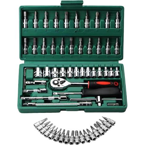 Kit de herramientas de 46 piezas, juego de herramientas para el hogar, manguitos, herramientas de reparación y bricolaje para el día a día, kit de herramientas verde