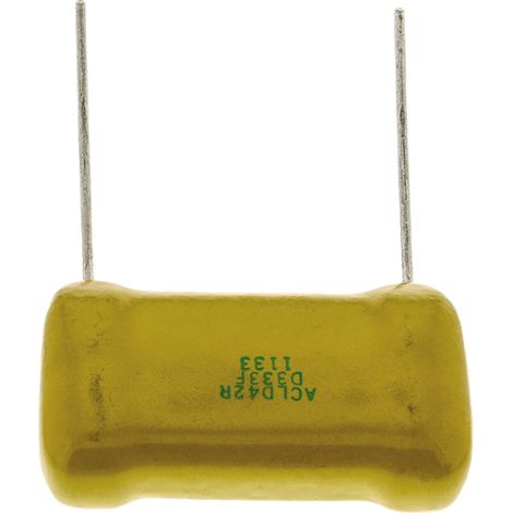 Condensateur mica, 33nF, 500V c.c., 36.58 x 9.14 x 22.61mm, pas de 26.67mm, +150 °C -55 °C. ( Prix pour 1 )