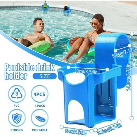 ®RisingFF Poolbecherhalter, 4 robuste und vielseitige Kunststoffhalter, kompatibel mit den meisten Pools (Blau)