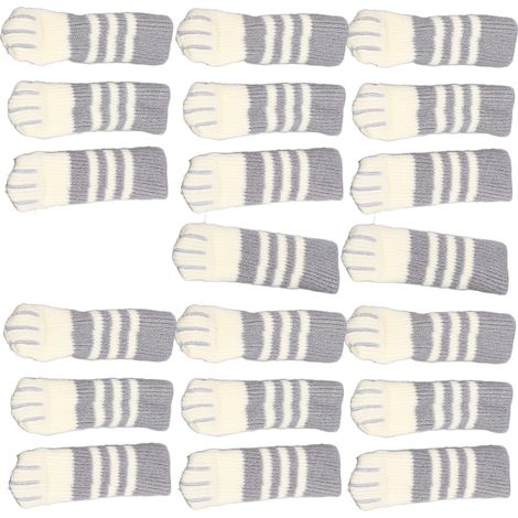 Lot de 20 chaussettes de protection pour pieds de meubles en maille double épaisseur, motif pattes de chat, rayures gris foncé, pour bureau et maison. (1/5)