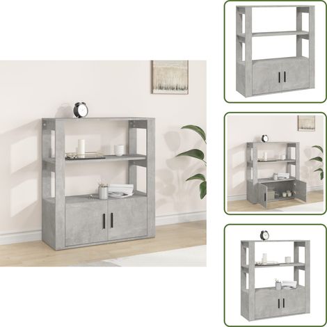 Buffet Gris béton 80x30x90 cm Bois d'ingénierie - Buffet Gris - Meuble Rangement - Commode - Bibliothèque - Décoration Intérieur (1/5)