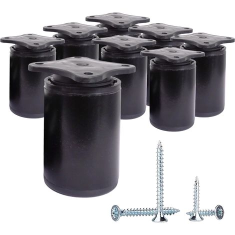 Lot de 8 pieds de meubles ronds en aluminium réglables en hauteur, hauteur 6 cm, diamètre 40 mm, vis incluses (1/5)