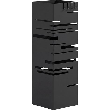 Paragüero Metálico con 4 Ganchos y Bandeja de Goteo Extraíble para Entrada Oficina 15,5x15,5x49 cm Negro (1/5)