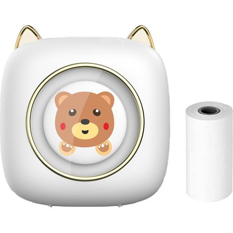 Imprimante d'étiquettes thermique Bluetooth C23 pour photos, carnets, journaux, reçus, White Bear. Contenu de l'emballage standard : 1 rouleau de papier thermique, batterie au lithium intégrée.