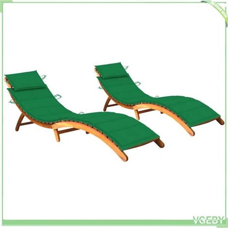 Chaise longue - 3077366 - Bois d'acacia massif - Pliable - Coussin vert (1/5)