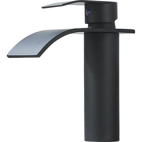 Mitigeur Lavabo en Acier Inoxydable, Robinet Salle de Bain Monocommande Poignée Unique,Bec Cascade, pour Salles de Bain Noir