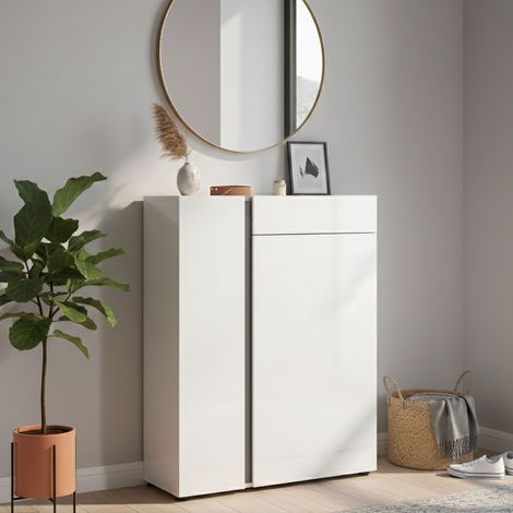 Sapatero Cavallino, Mueble para Zapatos con Cajón, Hecho en Italia, 33x91x115h cm Blanco Brillante (1/4)