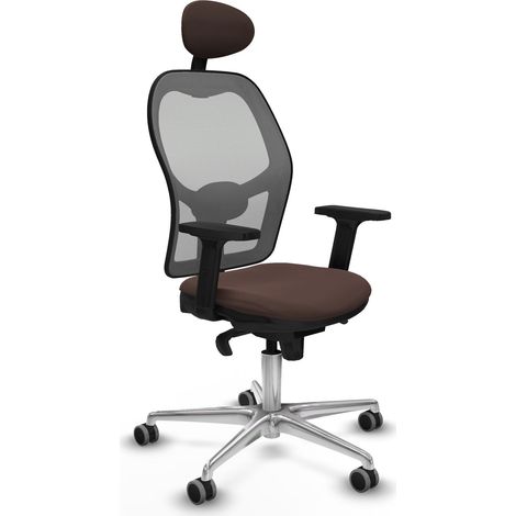 Jorquera sincro malla gris similpiel marrón oscuro brazos 2D base aluminio cabecero fijo ruedas 65mm engomada (1/5)