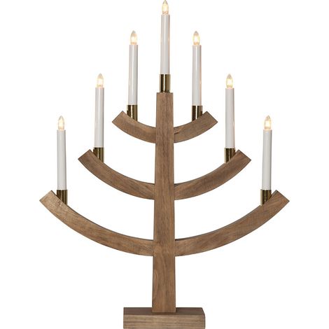 Lustre de fenêtre Star Trading 'Gillian' en bois teinté, 7 lumières, bougies E10, fonctionnement sur secteur, H 64 cm, L 49 cm (1/3)