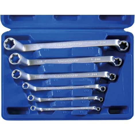 SW-Stahl 01580L jeu de clés polygonales doubles profil E , E6-E24 , 6 pièces , double coudée I clé Torx I étoile TX externe I jeu de clés polygonales I clé polygonale