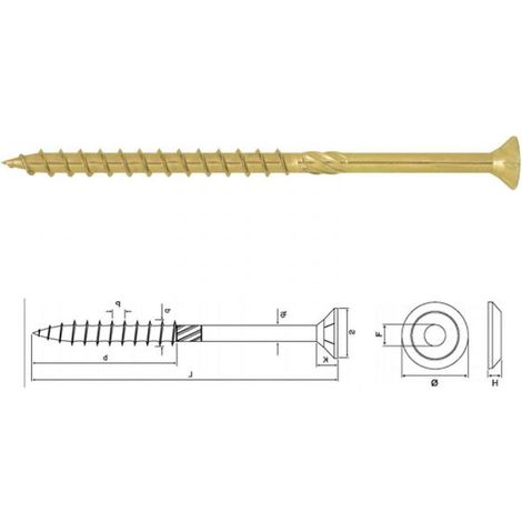 50 pezzi VITE VITI TORX PER LEGNO 8x120 mm ZINCATE GIALLE TESTA CAVA FRIULSIDER