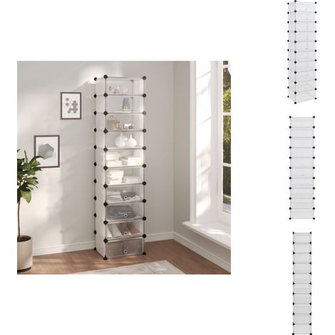 Schuhregal Transparent 44x32x174 cm PP - Schuhregal - Aufbewahrungsbox - Schrank - Garderobe - Organisationssystem (1/5)