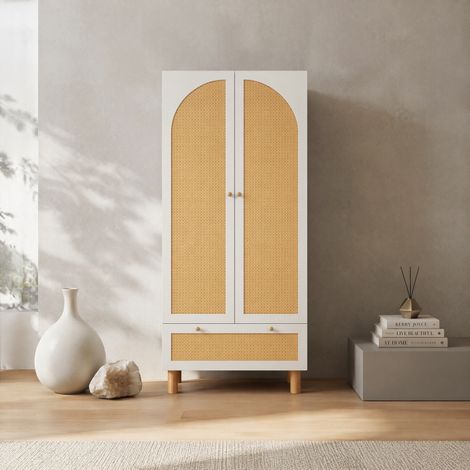 Armadio a 2 ante con cassetto, ripiani regolabili e asta, 180,5 x 85,5 x 52 cm, bianco HAVRYA (1/5)