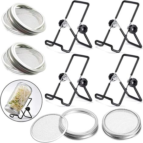 Couvercle À Germoir - Pour Bocaux En Verre 32 oz - Treillis En Acier Inoxydable 304 - Support Pliable Pour Bocaux À Bouche Large - Lot De 4 (1/5)