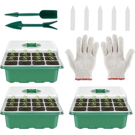 Mini serre d'intérieur pour plantes, plateau de germination, boîte de culture résistante - Avec 2 outils, 5 étiquettes et 1 gant (1/5)