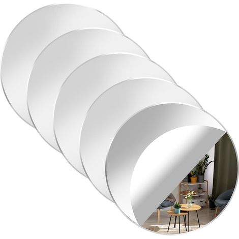 lot de 5 miroir, acrylique, 10,2 cm, autocollant, rond, salon, salle de bain (1/5)