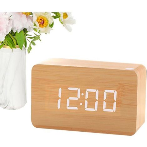 Horloge Numérique En Bois - Affichage Digital Clair - Alarme Programmable Jusqu'à 3 Réveils - Pour Bureau Chambre Salon - 1 Pièce (1/5)