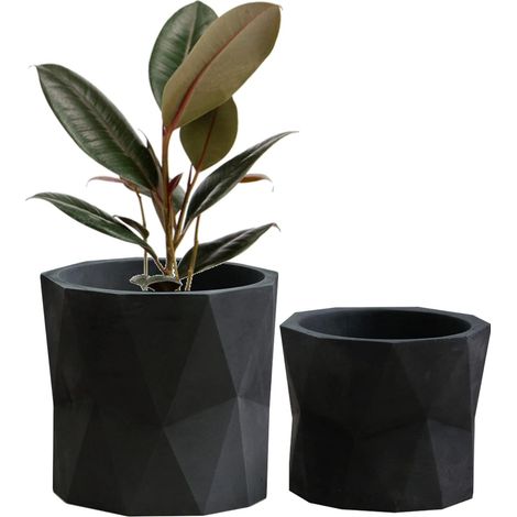 Lot de 2 Pots de Fleurs géométriques pour intérieur et extérieur (Noir Mat) (1/5)