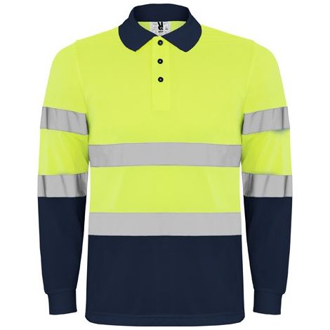 Polo técnico manga larga de alta visibilidad con tapeta a 3 botones POLARIS L/S ROLY XL Marino/Amarillo Fluor