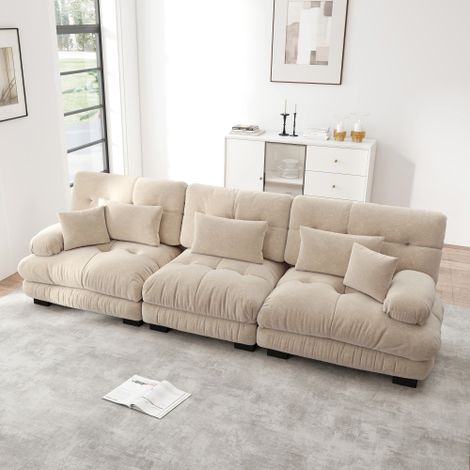 Canapé d'Angle Modulable 3 Places Assise Profonde Tissu Chenille Marron Clair Convertible en Lit Ergonomique et Chaleureux pour Salon Appartement Studio et Bureau (1/3)