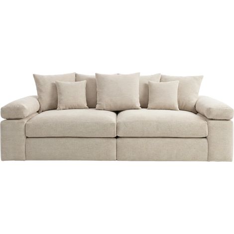 OCTAVE - Canapé droit petit velours côtelé 3 places - Beige