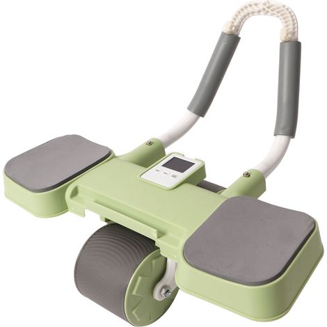 Rouleau abdominal double roue avec ressort automatique, antidérapant, démontable, tapis de genoux inclus, pour musculation à domicile, vert (1/5)