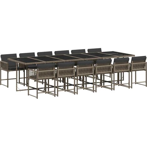 Maison Exclusive - Set da Pranzo da Giardino 13pz con Cuscini Grigio in Polyrattan