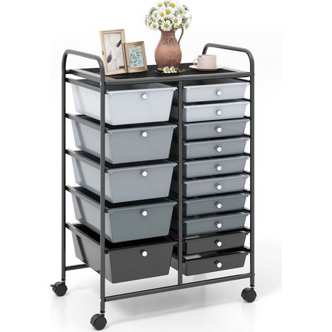 15 Drawers Storage Trolley Mobile Rolling Utility Cart Home Office Organizer